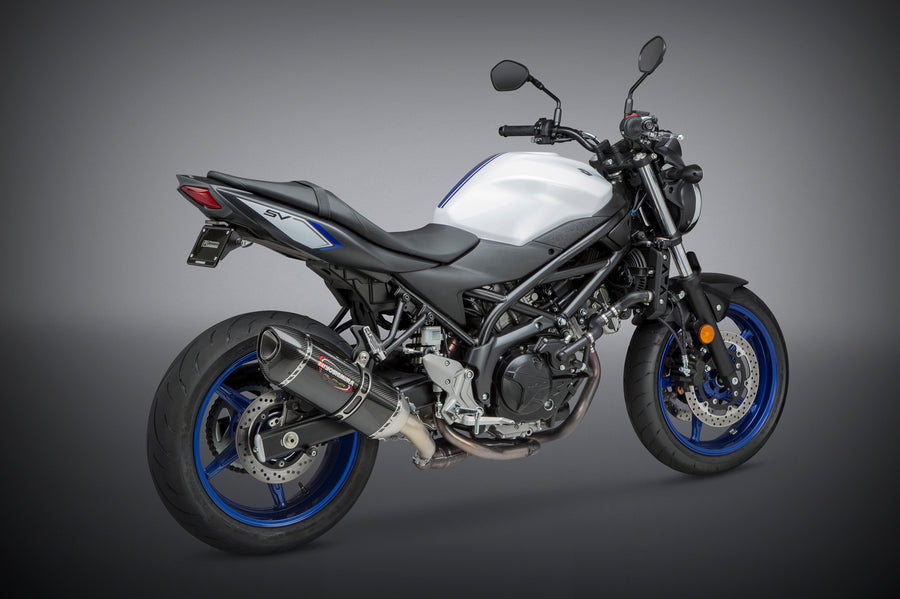 SV650 17-24/SV650X 19-24 Alpha Stainless Slip-On Exhaust, w/ Carbon Fiber Muffler